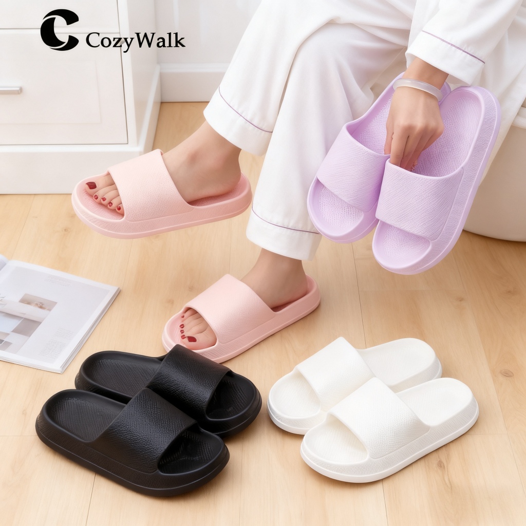 CozyWalk รองเท้าสลิปเปอร์หญิง พื้นหนานุ่ม กันลื่น สำหรับใส่ในบ้านและชายหาด