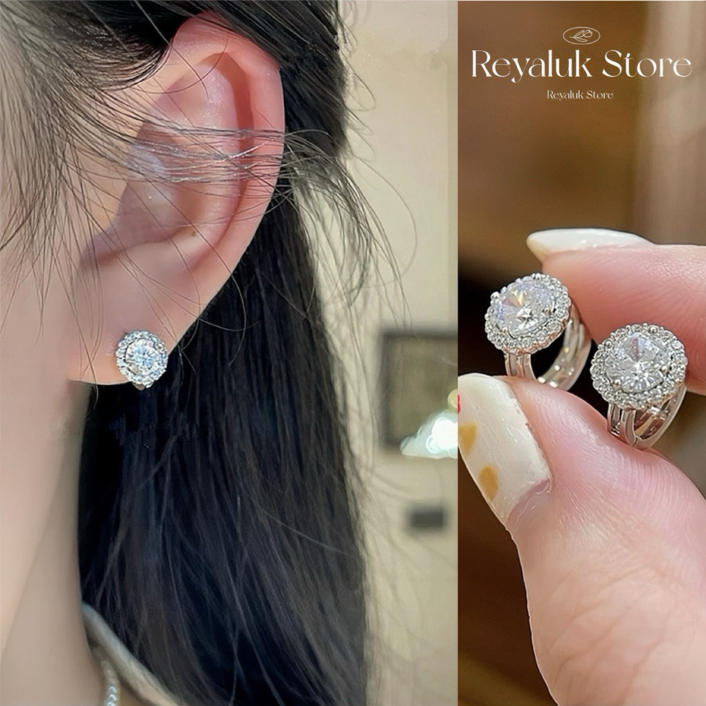 **ต่างหูเพชรกลม 8 มม. หุ้มทอง18K ✨ ใส่แล้วหน้าไบร์ท ไม่แพ้ ผิวแพ้ง่ายใส่ได้ทุกวัน