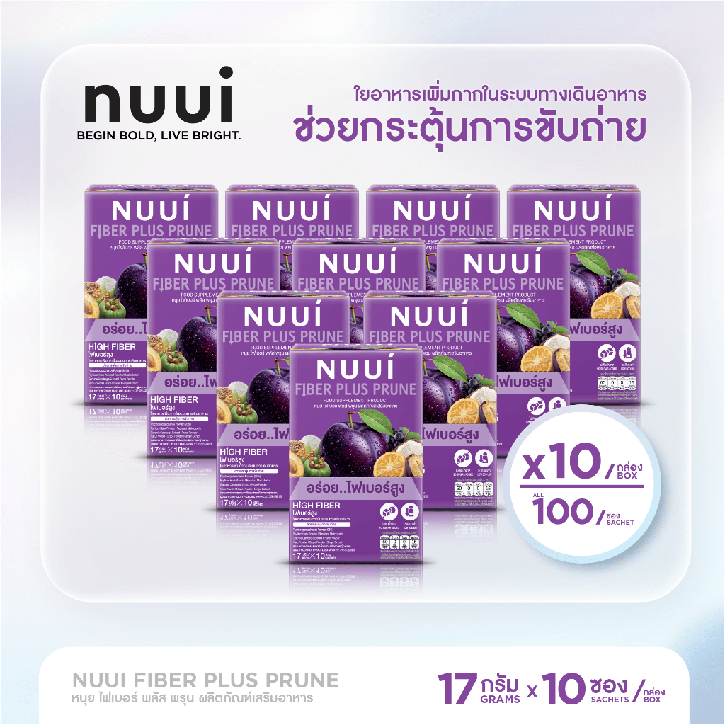 ใหม่ !! NUUI FIBER PLUS PRUNE หนุย ไฟเบอร์ พลัส พรุน (10 กล่อง รวม 100 ซอง)