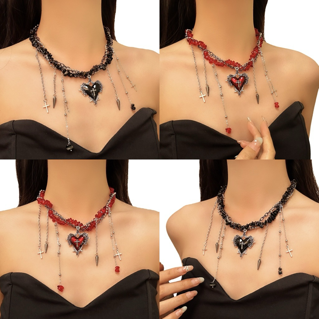 ❤️ Divine Love Necklace -พร้อมส่ง ส่งเร็ว 1-2 ถึง  🖤สร้อยคอ Jushi , จีหัวใจ สร้อยไม้กางเขน สายคอสายฝอ