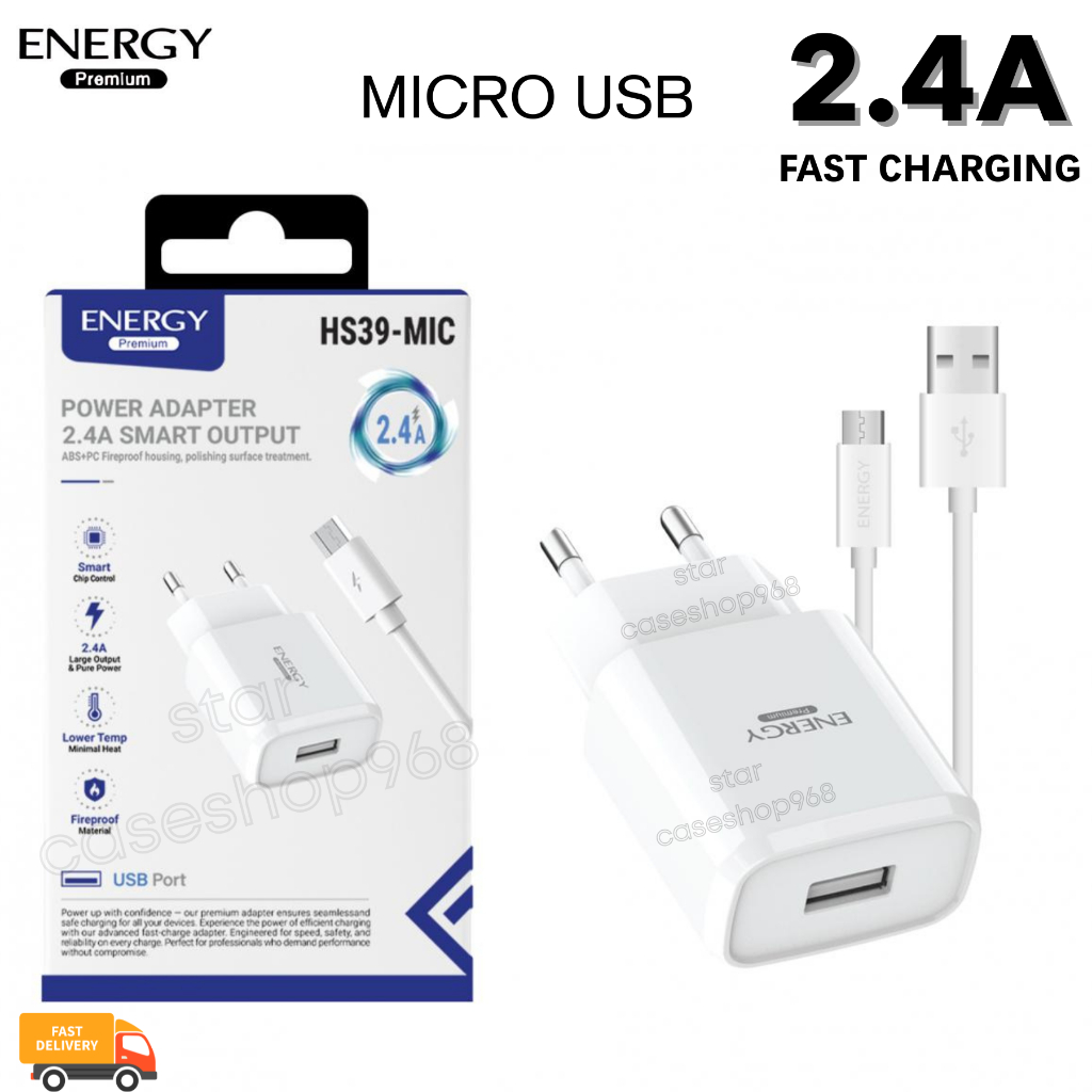 ชุดชาร์จเร็ว ENERGY 2.4A ของแท้ 100% หัวชาร์จ+สายชาร์จ Micro USB ชาร์จไว รองรับ Fast Charge & Sync
