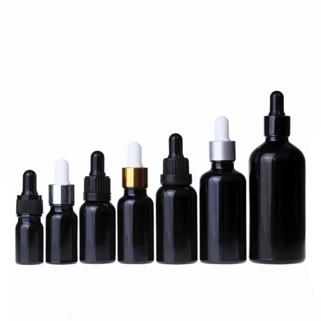 [COSS] (แพ็ค100) ขวดแก้วดรอปเปอร์สีดำ 5-100ml YB18-BK | ขวดเซรั่ม ขวดทำแบรนด์ รับสกรีนโลโก้
