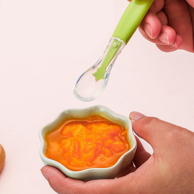 ช้อนซิลิโคน ด้ามเดียว 2 หน้าที่ ขูดผลไม้-ป้อนลูกน้อย ปลอดภัย 100% 304สแตนเลส + ซิลิโคนนิ่ม พร้อมที่เก็บ 3สี - รูปที่ 4