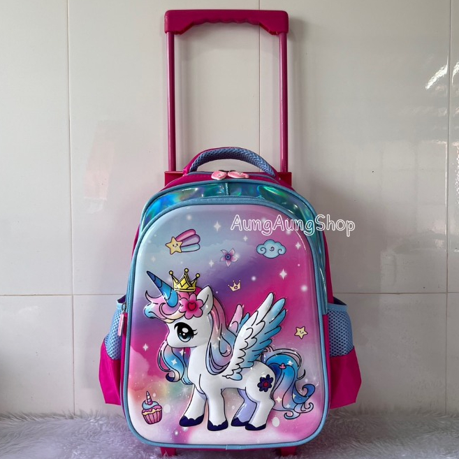 กระเป๋านักเรียน กระเป๋าล้อลาก ลากได้+สพายได้ ขนาด 14นิ้ว ใส่ A4 ได้ - รูปที่ 4