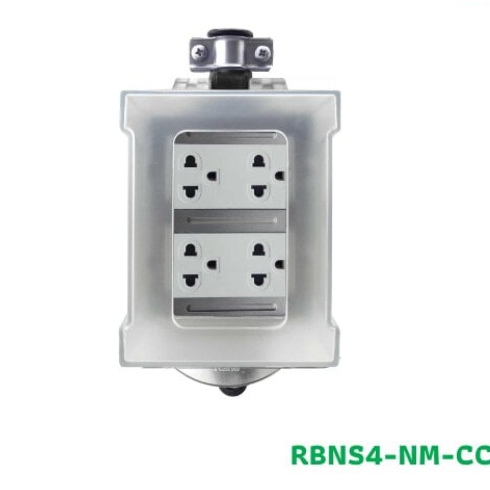 NANO บล็อคยางพร้อมเต้ารับ 4 ช่อง (ไม่มีสายไฟ) + ฝา PC กันน้ำ (1 ชิ้น/กล่อง) รุ่น RBNS4-NM-CC