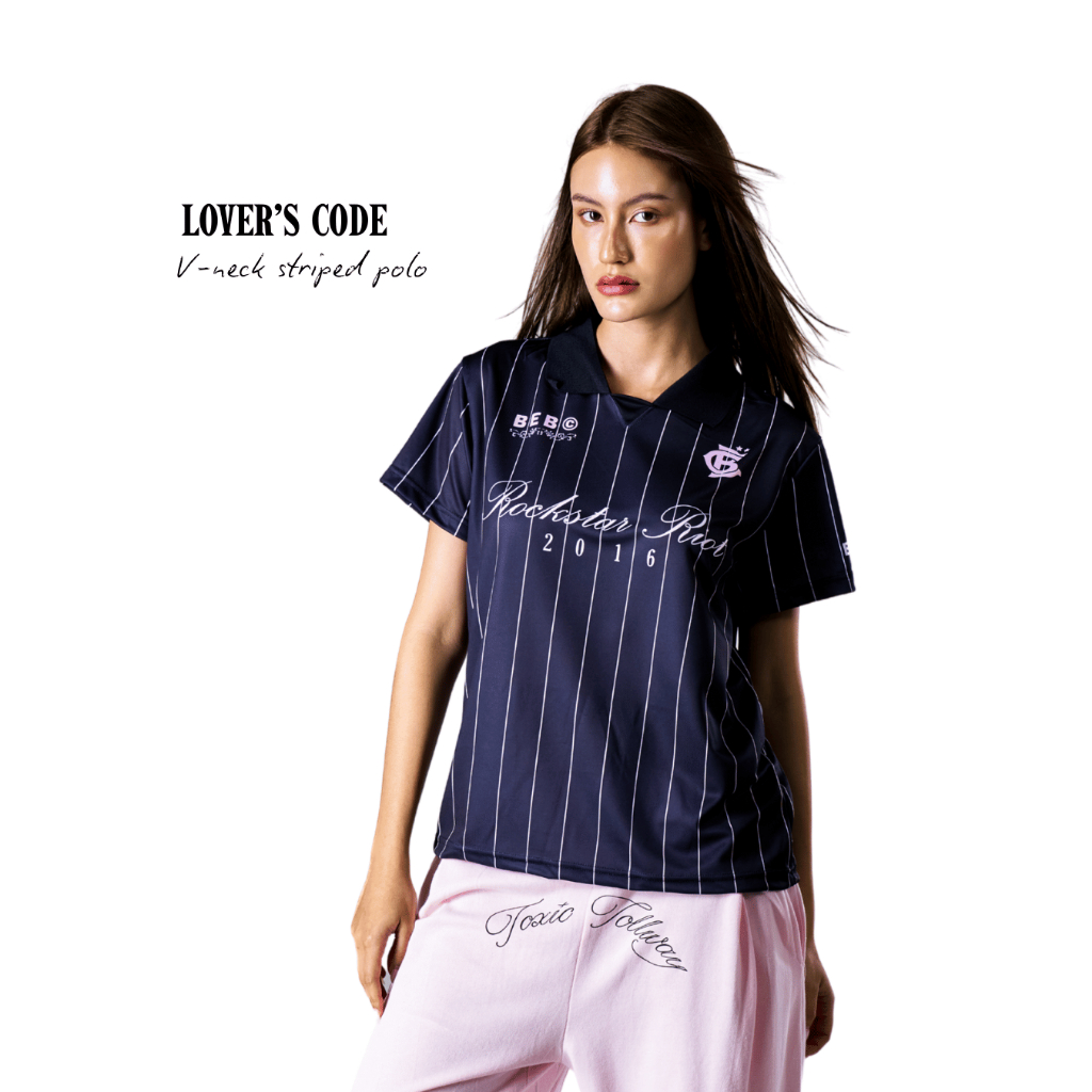 BEB CLUB "LOVER'S CODE" V NECK POLO เสื้อกีฬาโปโลลิ้นดำแถบชมพูเบ็บคลับ