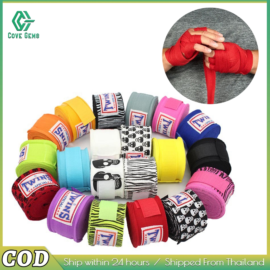 ผ้าพันมือชกมวย โพลีเอสเตอร์ ยืดหยุ่น (Handwrap)-เทปกีฬา 5 ม. ป้องกันมือและขวาง (Wrist Straps ยืดหยุ่น มีฟองน้ำป้องกันมือ