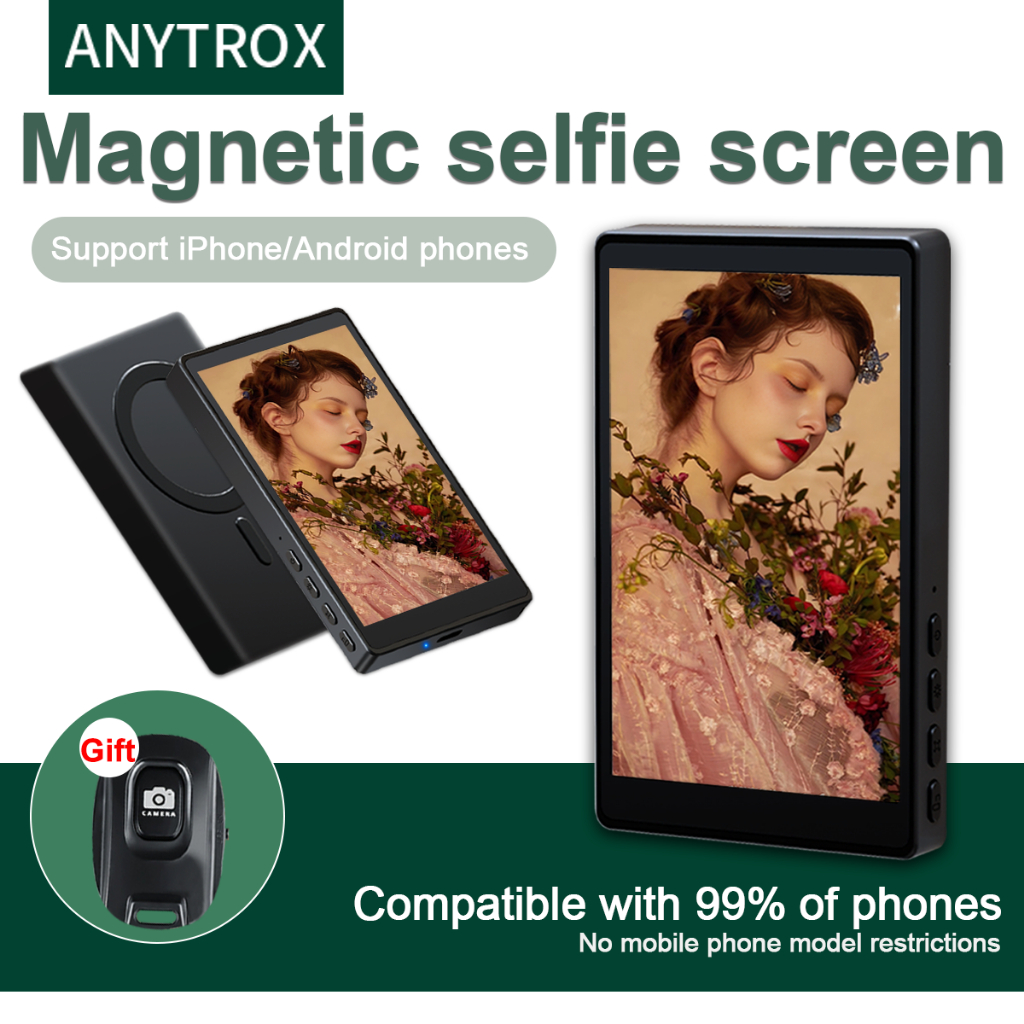 ANYTROX Magnetic selfie screen, Bluetooth connection, supports video/selfie/live broadcast