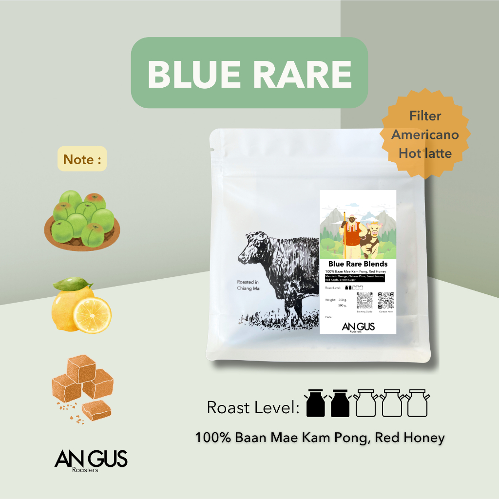 Angus Coffee Roasters เมล็ดกาแฟคั่วอ่อน Blue Rare Blends