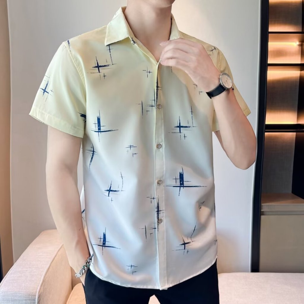 เสื้อเชิ้ตแขนสั้นคอกลมผ้าใยสังเคราะห์มีสองสี M - 3 XL - รูปที่ 3