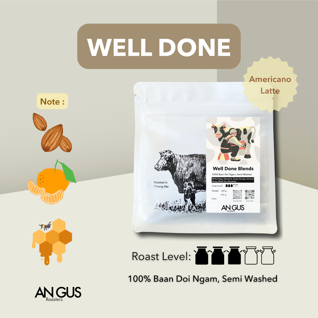 Angus coffee Roasters เมล็ดกาแฟคั่วกลาง Well DONE Blends