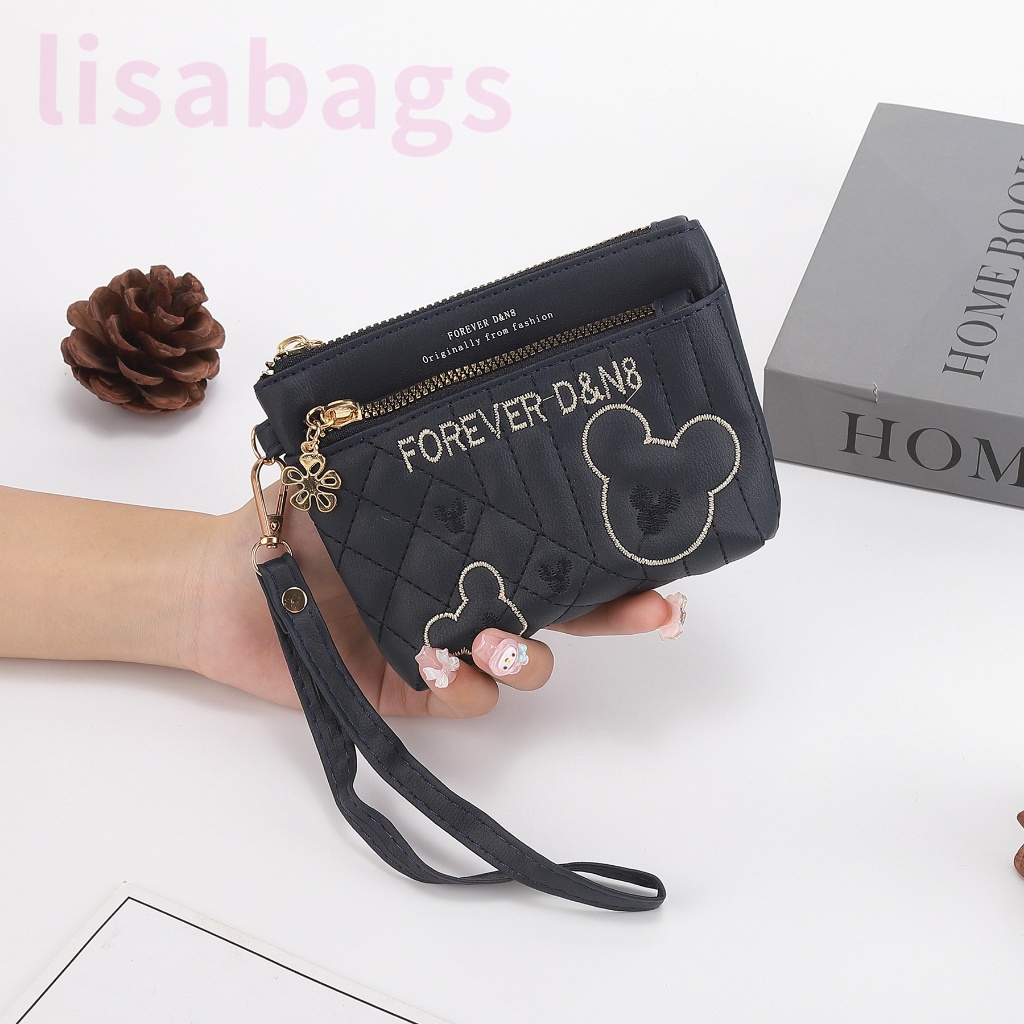 DQ82#BBกระเป๋าสตางค์กระเป๋าสตางค์ผู้หญิง พร้อมสายคลองมือค่ะ มี3 ซิปใส่เหรียญใส่บัตรได้ค่ะใส่แบงค์1000 พับครึ่ง - รูปที่ 2