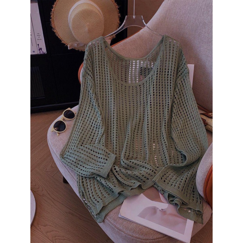 (พร้อมส่งจากไทย) เสื้อไหมพรม ตาข่าย ระบายอากาศได้ดี แขนยาว ใส่ริมทะเล ทับได้หลายลุค เสื้อแขนยาว - รูปที่ 3