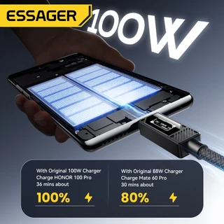Essager 100W A/C-C สายเคเบิลข้อมูลจอแสดงผลดิจิทัลที่เข้ากันได้อย่างสมบูรณ์พร้อมหัวเข็มขัดวิเศษเพื่อการจัดเก็บที่ง่ายดาย