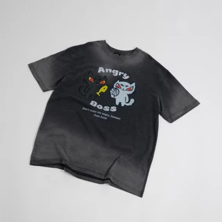 URTHE - เสื้อยืด Oversize รุ่น ANGRY BOSS FADED T-SHIRT (SUPER BOSS Series)