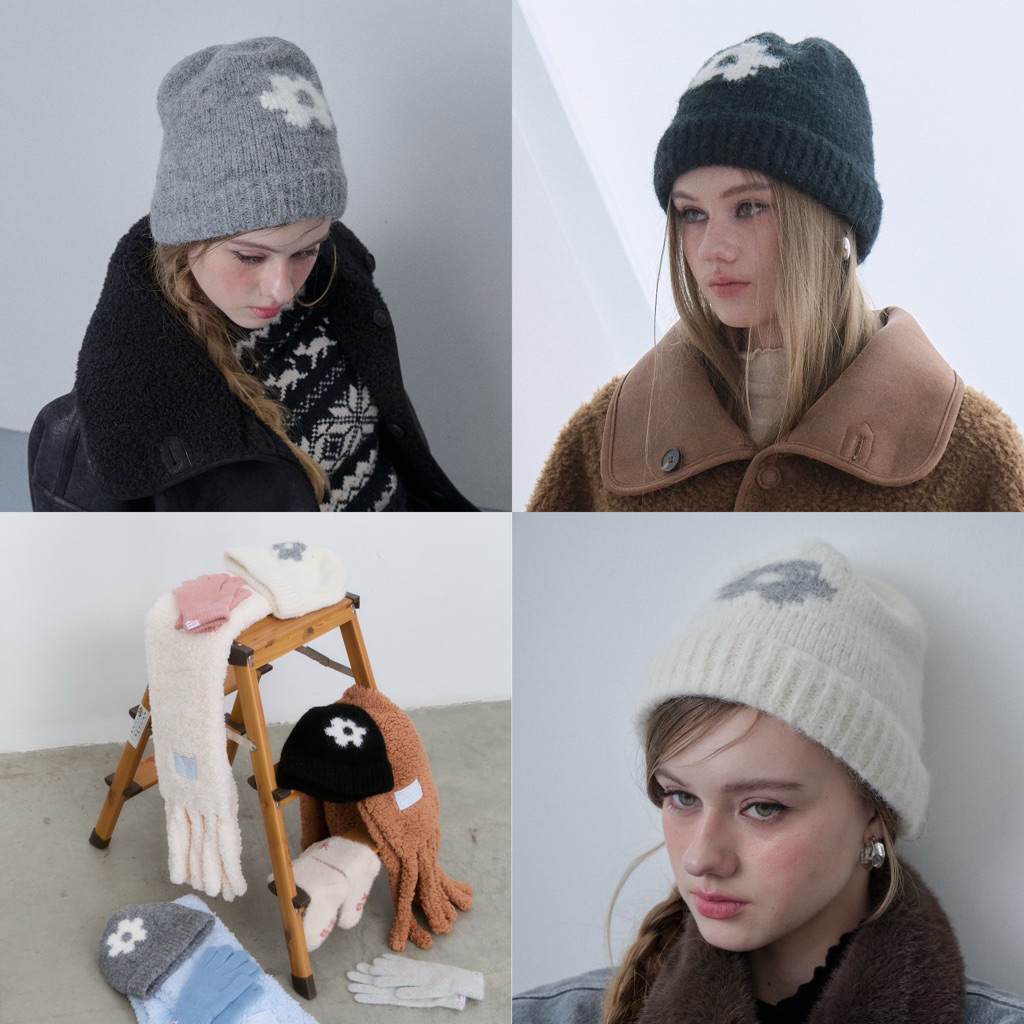 [umore.made] Blooming beanie wool hat หมวกไหมพรมผ้าวูลผสม ทรงน่ารัก หนาอุ่น