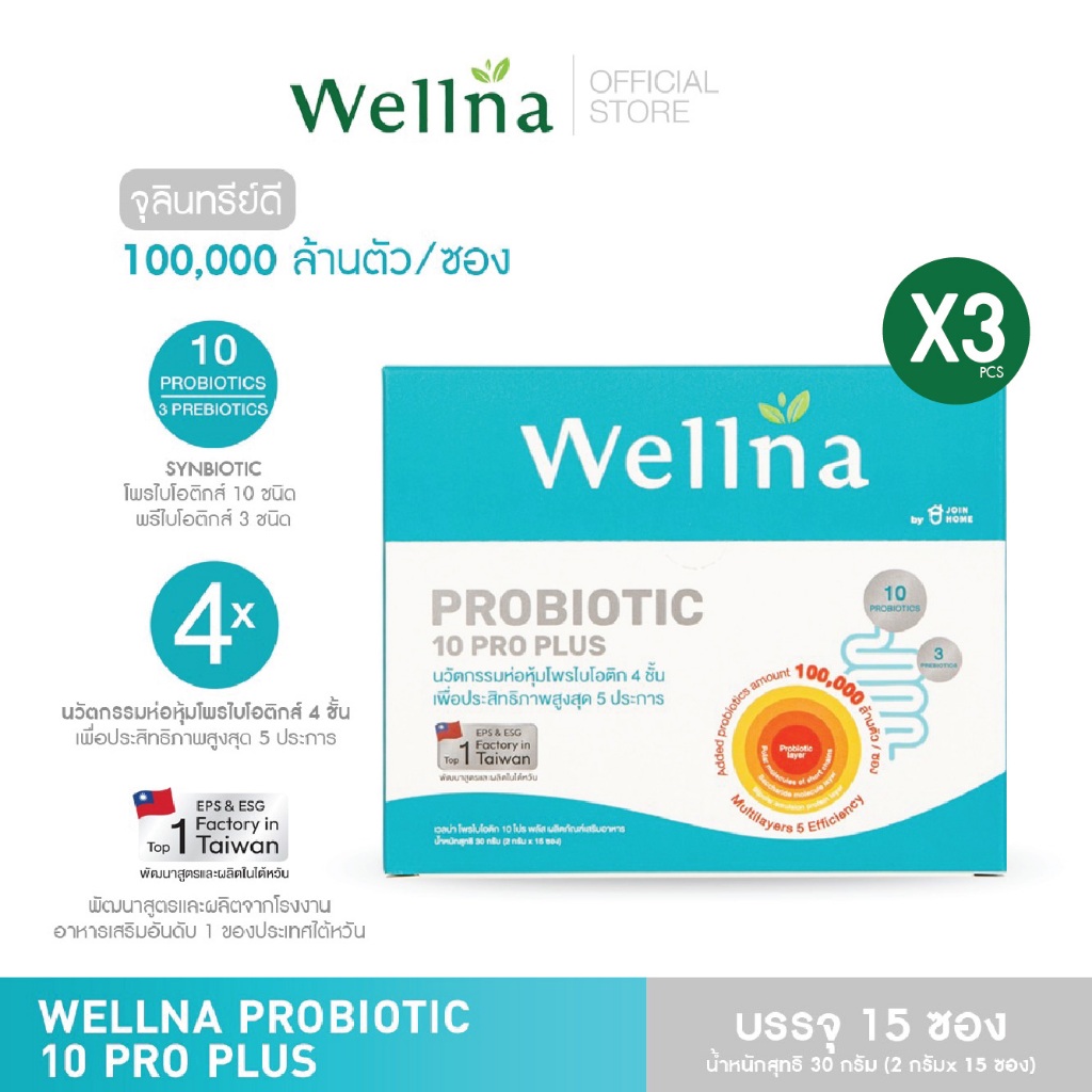 Wellna Probiotic 10Pro Plus 3 กล่อง / เวลน่า โพรไบโอติก 10 โปร พลัส ผลิตภัณฑ์เสริมอาหาร