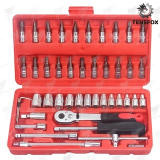 Tensfox ชุดเครื่องมือ ชุดบล็อค ชุดประแจบล็อก 46ชิ้น ขนาด 1/4 Socket Set ชุดเครื่องมือช่าง ชุดประแจซ่อมรถ