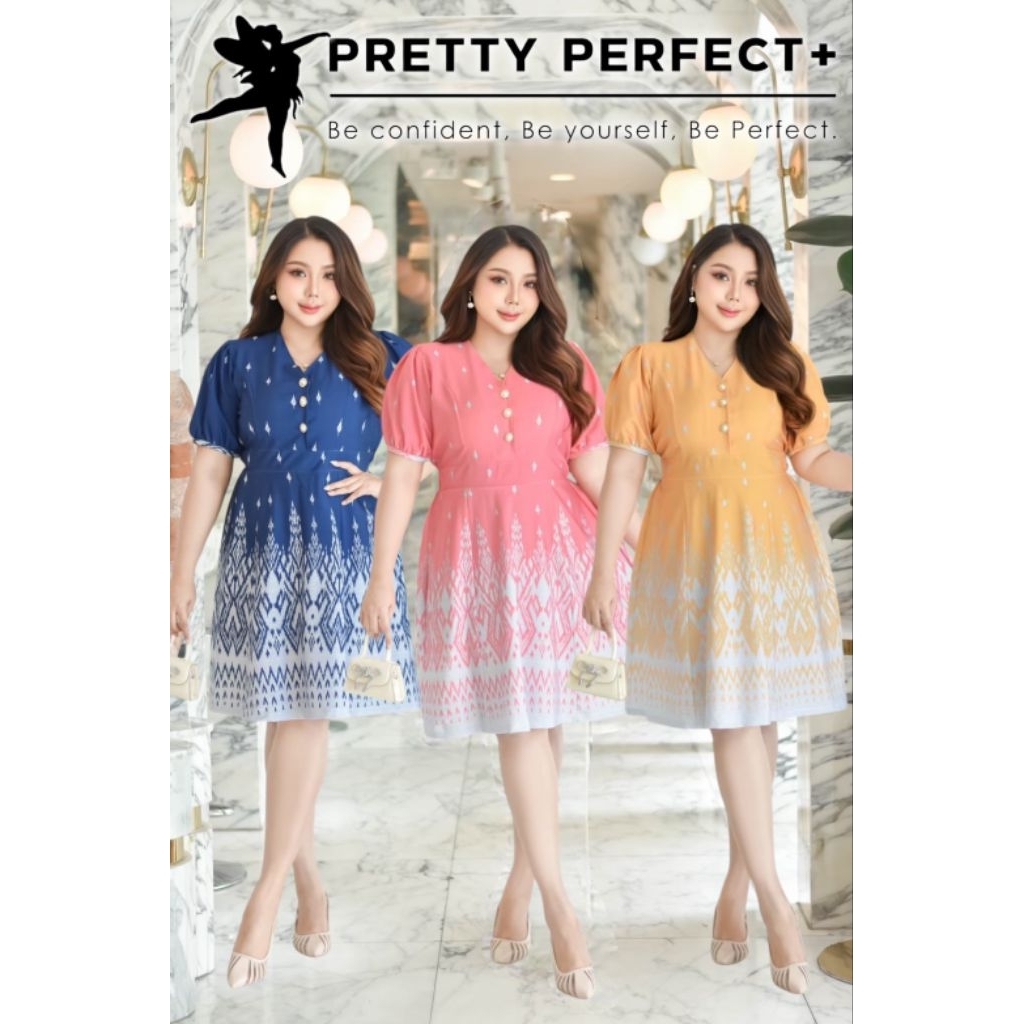 Thai Style Dress ver.8 เดรสผ้าพิมพ์ลายไทย คอวี แขนตุ๊กตา อก 40-60"
