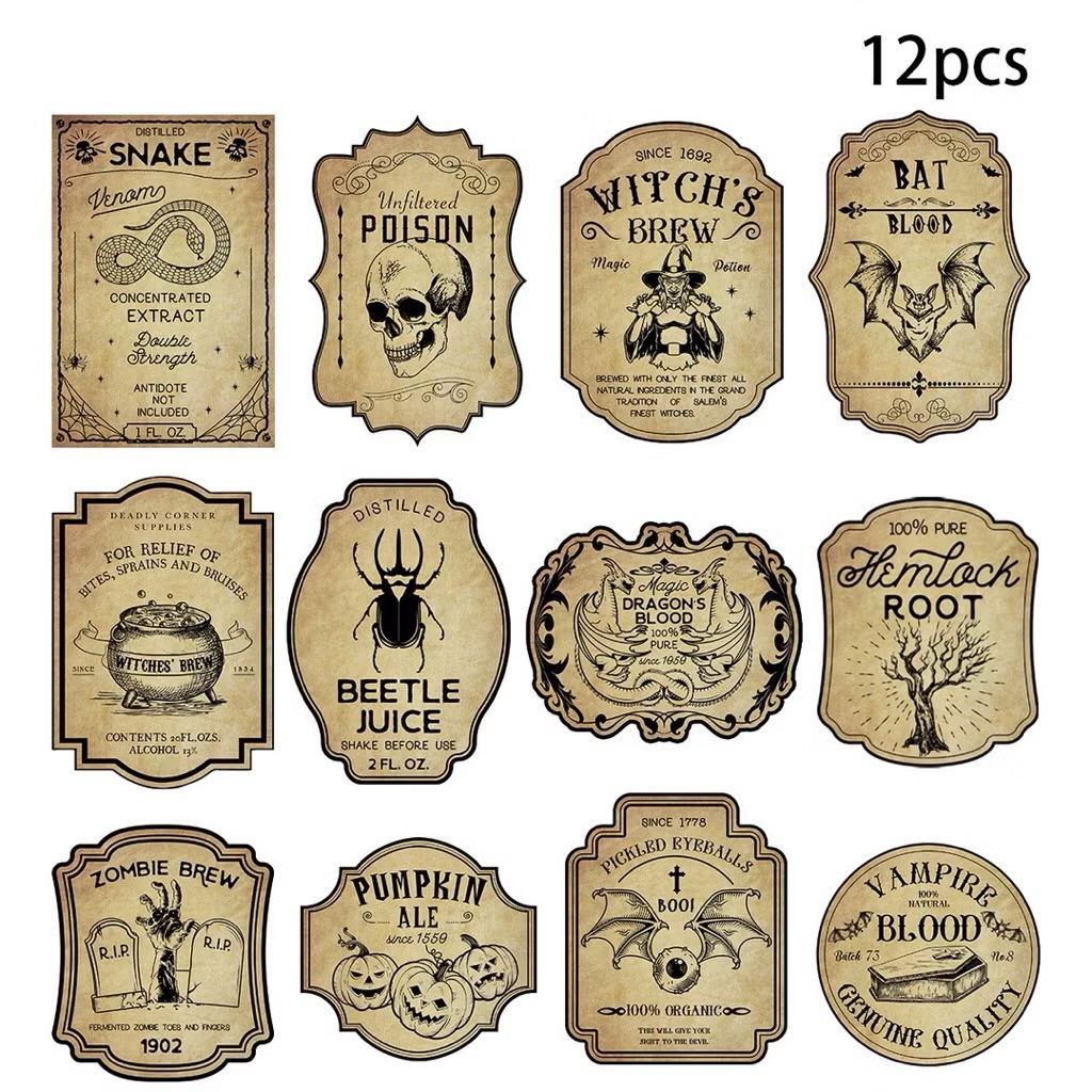 Halloween Potion Apothecary Bottle Labels 12pcs./set