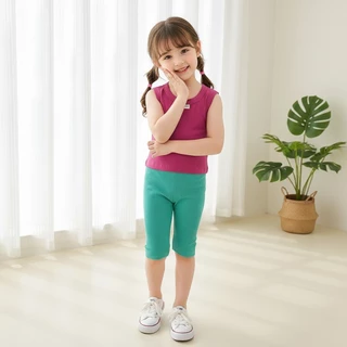 Babyonline(Y134)L6 (ส่งด่วน1วัน)กางเกงเลกกิ้งขาสามส่วนสีพาลเทลสำหรับเด็กผู้หญิง ผ้าฝ้าย นิ่ม