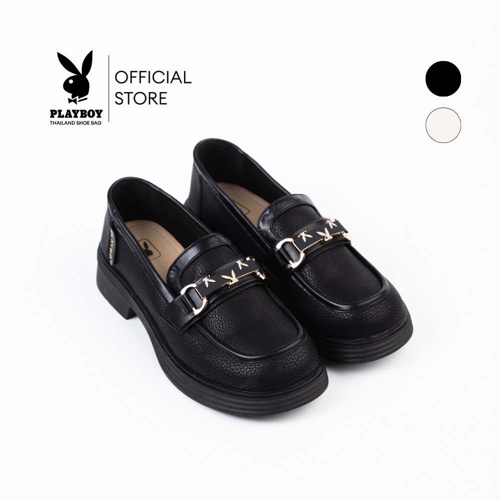 PLAYBOY รุ่น Poise รองเท้าทรง Loafer รหัส ST-H254C1229 ดีไซน์หัวมน แต่งอะไหล่ Bunny มี 2สี Creamy  และ Classic black