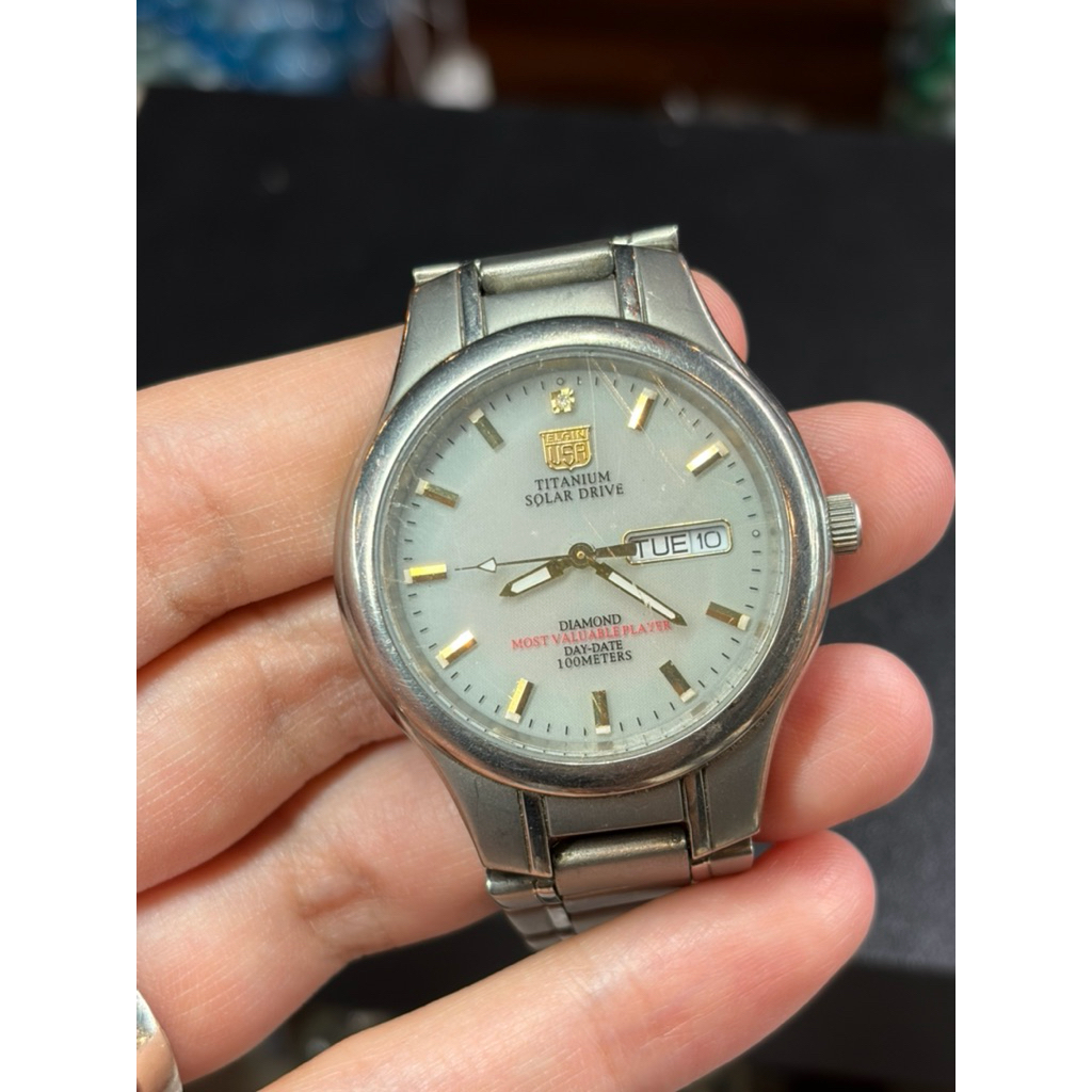 ELGIN Titanium Solar Drive Diamond USA 37 มิล สายเดิม