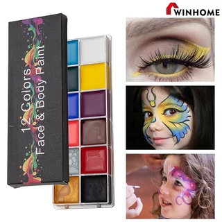 สีเพ้นท์หน้า สีทาหน้าและร่างกาย สีสันสดใส สีทาหน้า มี12สี สีทาตัวเรืองแสง ล้างเครื่องสำอางออกง่าย ปาร์ตี้ฮาโลวีน