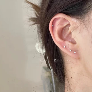 💎✨ ต่างหูเพชรมินิ 3 มิล; ต่างหูเพชรเม็ดเดียว 3 มิล
