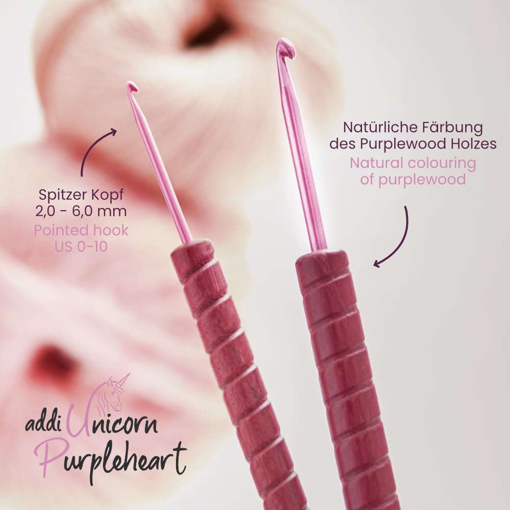 addi Unicorn Purpleheart Crochet Hook เข็มโครเชต์ ด้ามไม้ Amaranth แท้ จากเยอรมนี 🇩🇪 (597-2)
