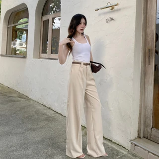 T43 Jinnie Trouser กางเกงทรงกระบอก ใหญ่ เอวสูง หูใหญ่ จับจีบสองข้าง พรางหุ่นสะโพก