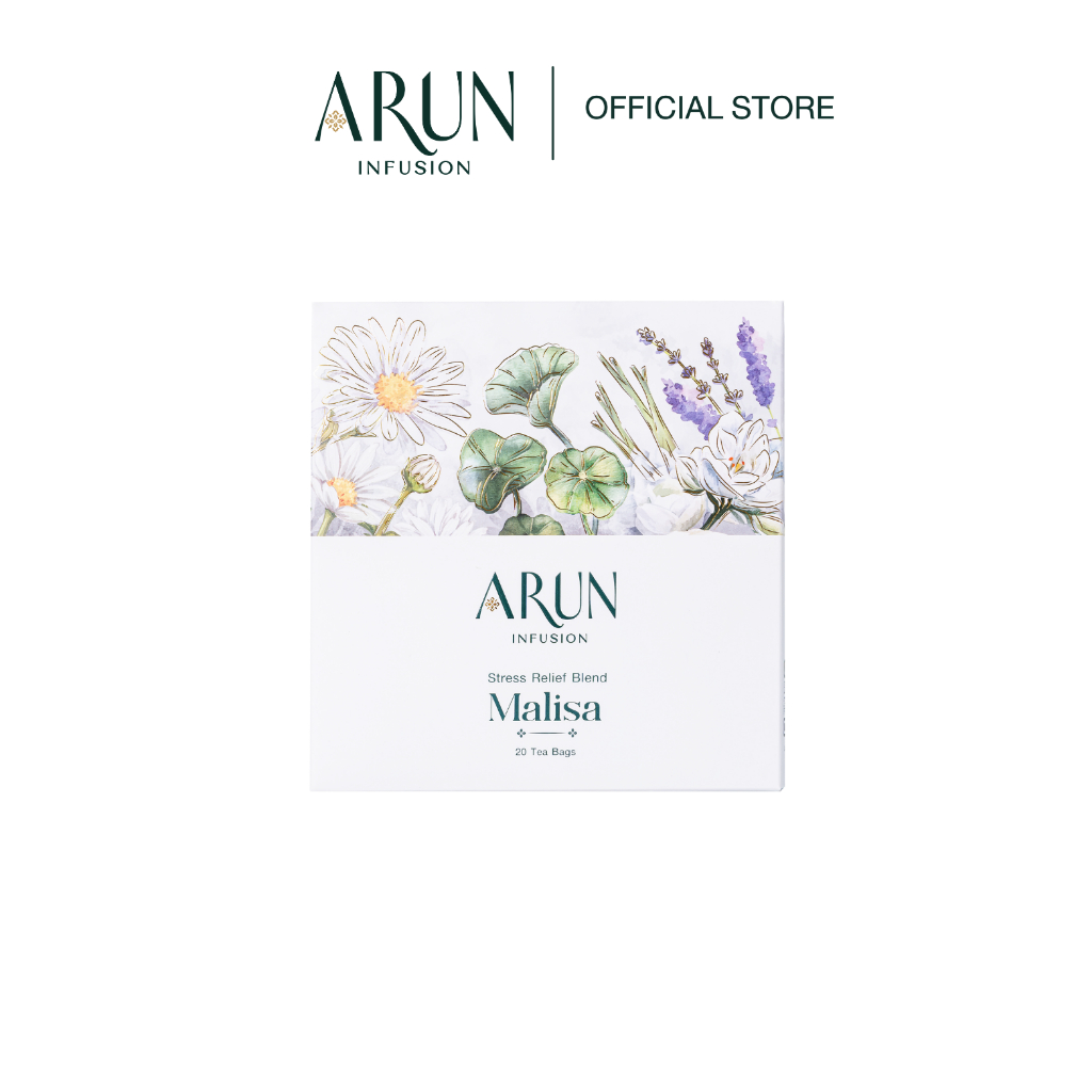 Arun Infusion | Malisa ชาสมุนไพร ช่วยผ่อนคลาย หลับสบาย คลายเครียด พรีเมี่ยม ออร์แกนิค 20 ซอง | Stress Relief Blend