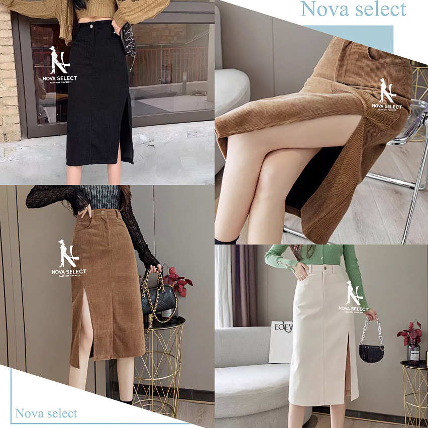 พร้อมส่ง กระโปรงยาว ผ้าลูกฟูก ผ่าหน้า 1 กระดุม เซ๊กซี่หวานๆ Clothing Women