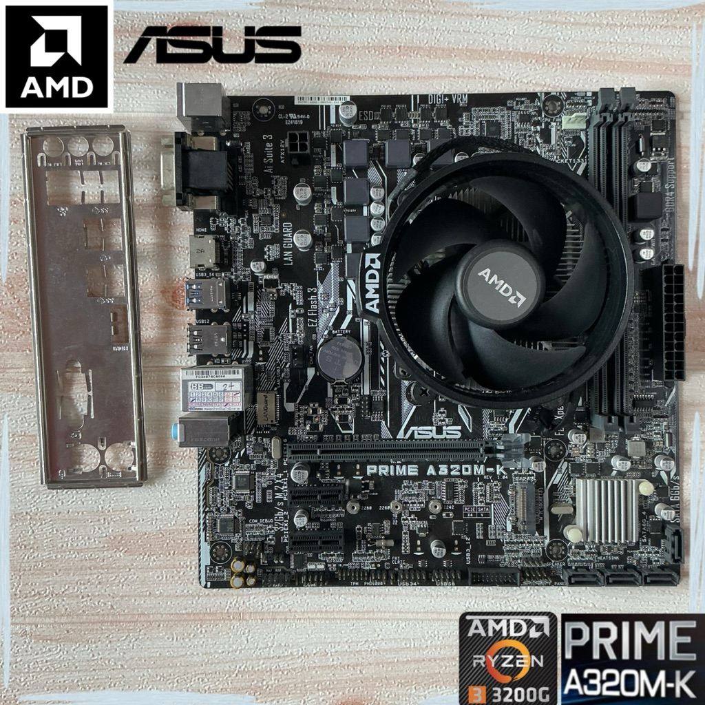 MB & CPU : A320m-k Prime ASUS และ Ryzen 3 2200g บอร์ดมีฝาหลัง พร้อมซิงค์ลม🛑 Socket AM4 มีออนบอร์ด