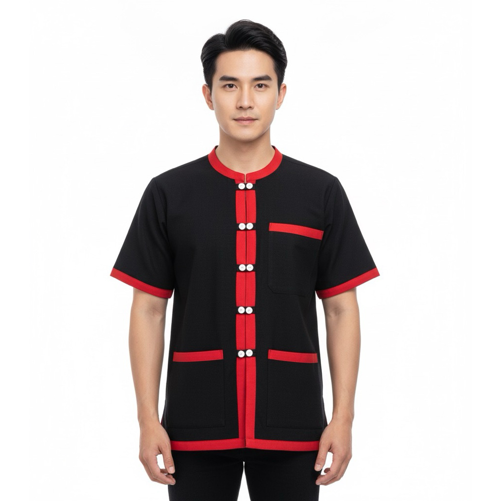 เสื้อภูไทดำแดง ผ้าฝ้ายแท้เสื้อพื้นเมืองอีสานชาย