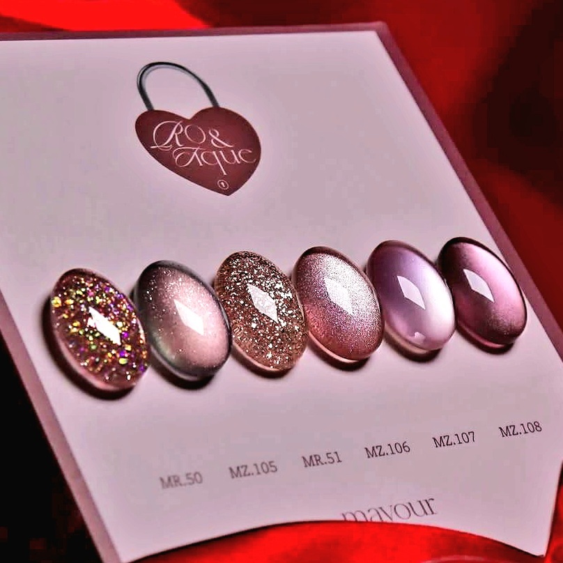 🆕️เซตสีเจล Mayour🇰🇷 Ro&Tique(Roandtique) collection 6สีลูกแก้ว&กลิ๊ตเตอร์ Magnet gel ของแท้จากเกาหลี