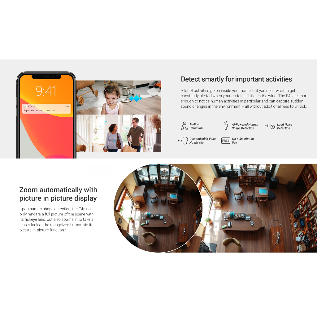 EZVIZ E4P 3k+ (6MP) Smart Wi-Fi Panoramic Fisheye Camera คมชัดไร้จุดบอด360° พร้อมดีไซน์ทันสมัย สนทนาแบบสองทาง - รูปที่ 3