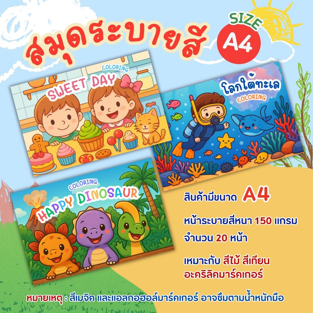 สมุดระบายสีสำหรับเด็ก เล่มใหญ่ ขนาด A4 ราคา ถูกที่สุด ดีลบีเคเค