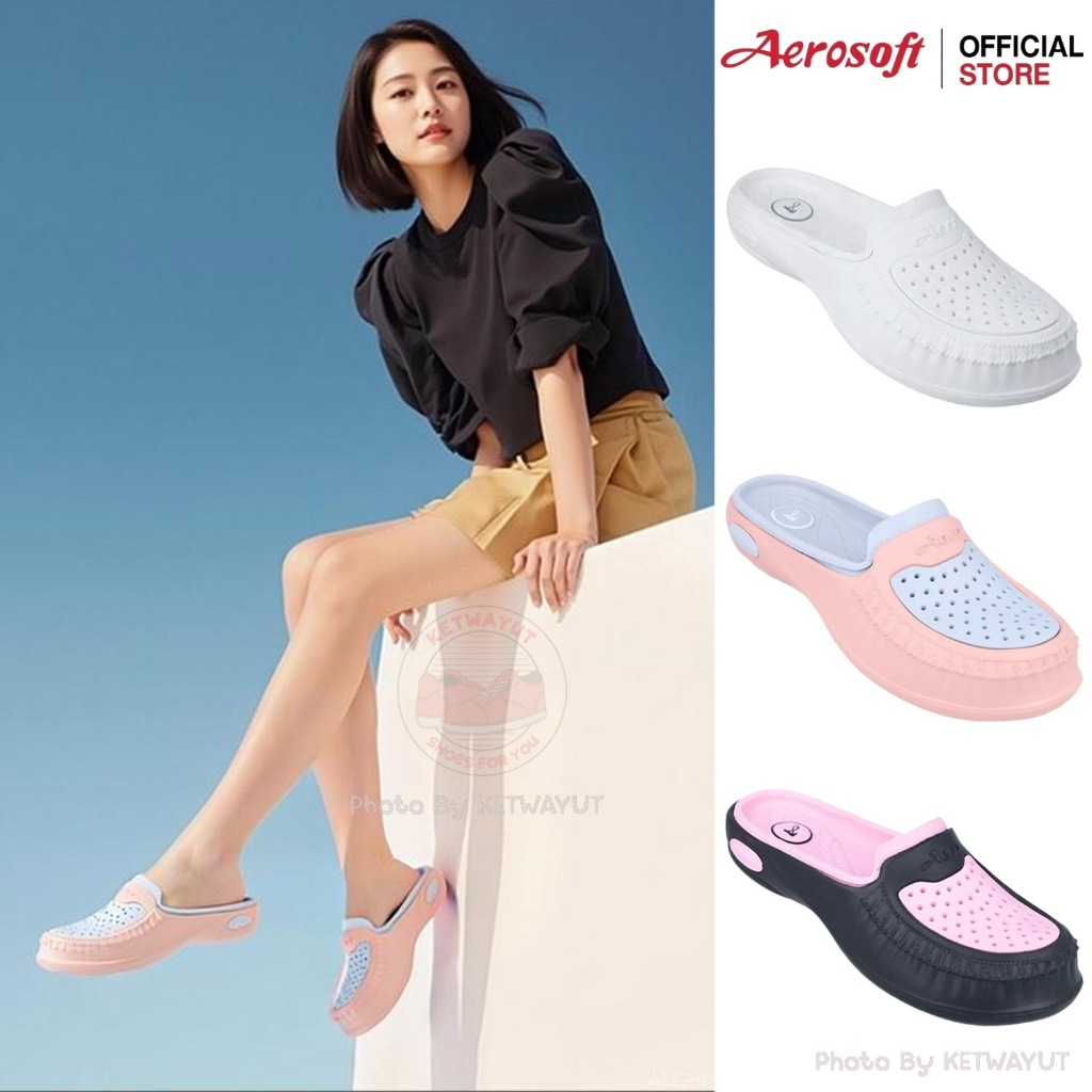 Aerosoft รองเท้าแตะแบบสวม รองเท้าหัวปิดเปิดส้น ผู้หญิง นุ่มเบาสบาย Aerosoft W2141