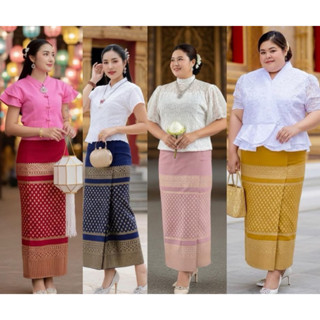 ผ้าถุงสกินนี่ ผ้ายืดเอวยืด ลายพิกุลทรงป้าย ผ้าถุงสำเร็จรูป ส…