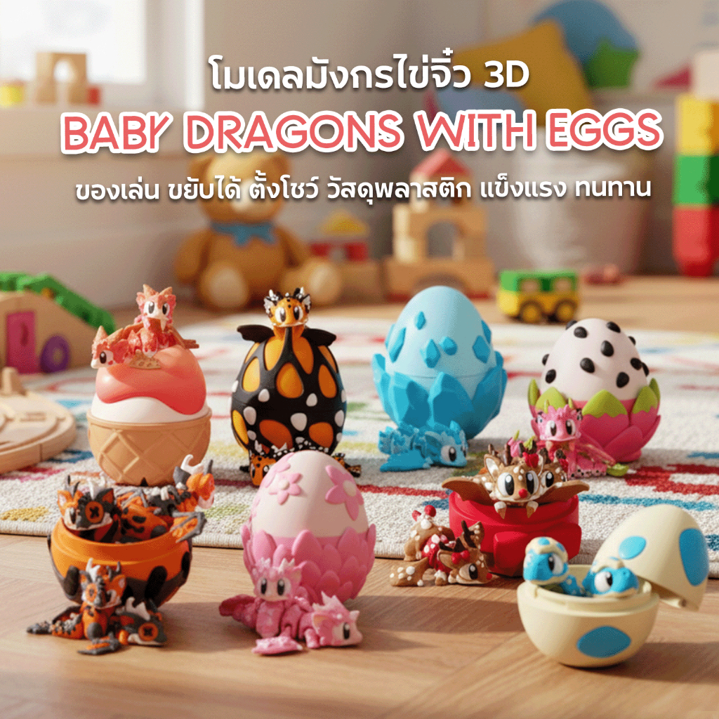 มังกรน้อยไข่จิ๋ว 3 มิติ ของเล่นฟิกเกอร์ ของสะสม โมเดลน่ารัก ตกแต่งบ้าน โต๊ะทำงาน