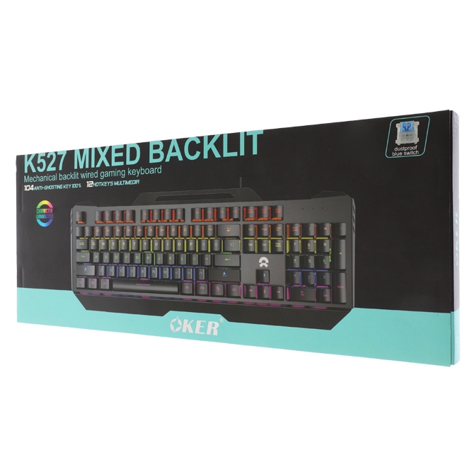 OKER K527 MIXED BACKLIT Mechanical KEYBOARD Blue switch Gaming คีย์บอร์ดเกมมิ่ง คีย์บอร์ด วัสดุโลหะ 