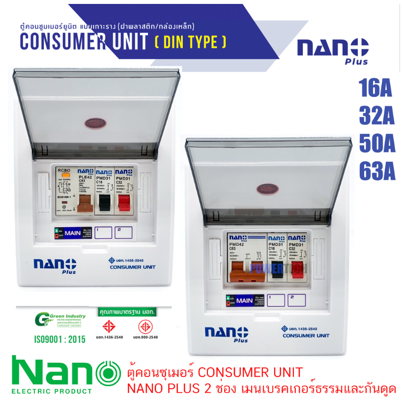 เมนกันดูด 32A Nano ตู้คอนซูมเมอร์ ตู้คอนซูเมอร์ ยูนิต NN-CM NNP-CR CONSUMER UNIT NANO PLUS 2 ช่อง  R