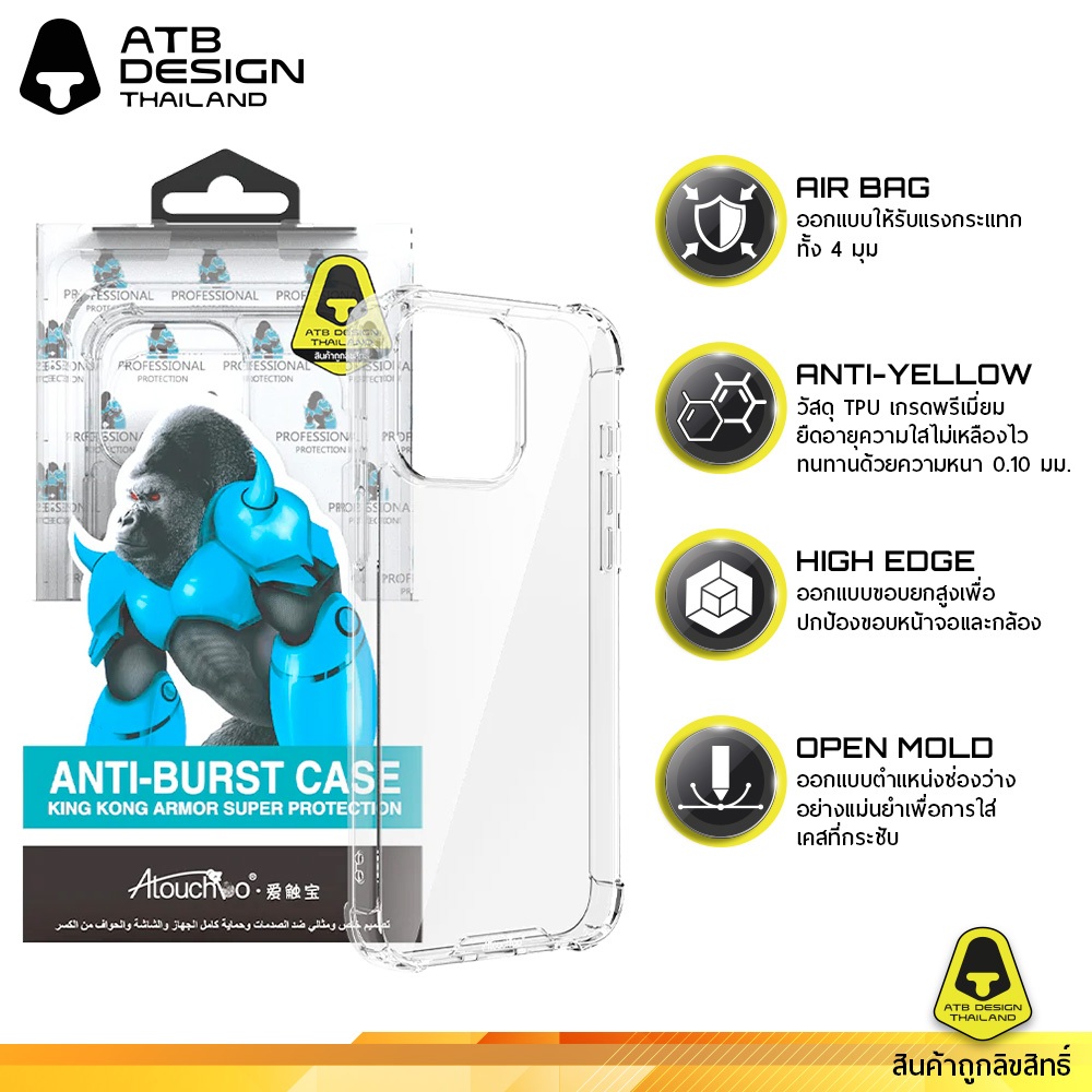 ⭐️สินค้ามีพร้อมส่ง‼️ ATB เคสใสกันกระแทก คิงคอง 0.10 มม. ลิขสิทธิ์แท้ สำหรับ iPhone 12 13 14 15 16 17