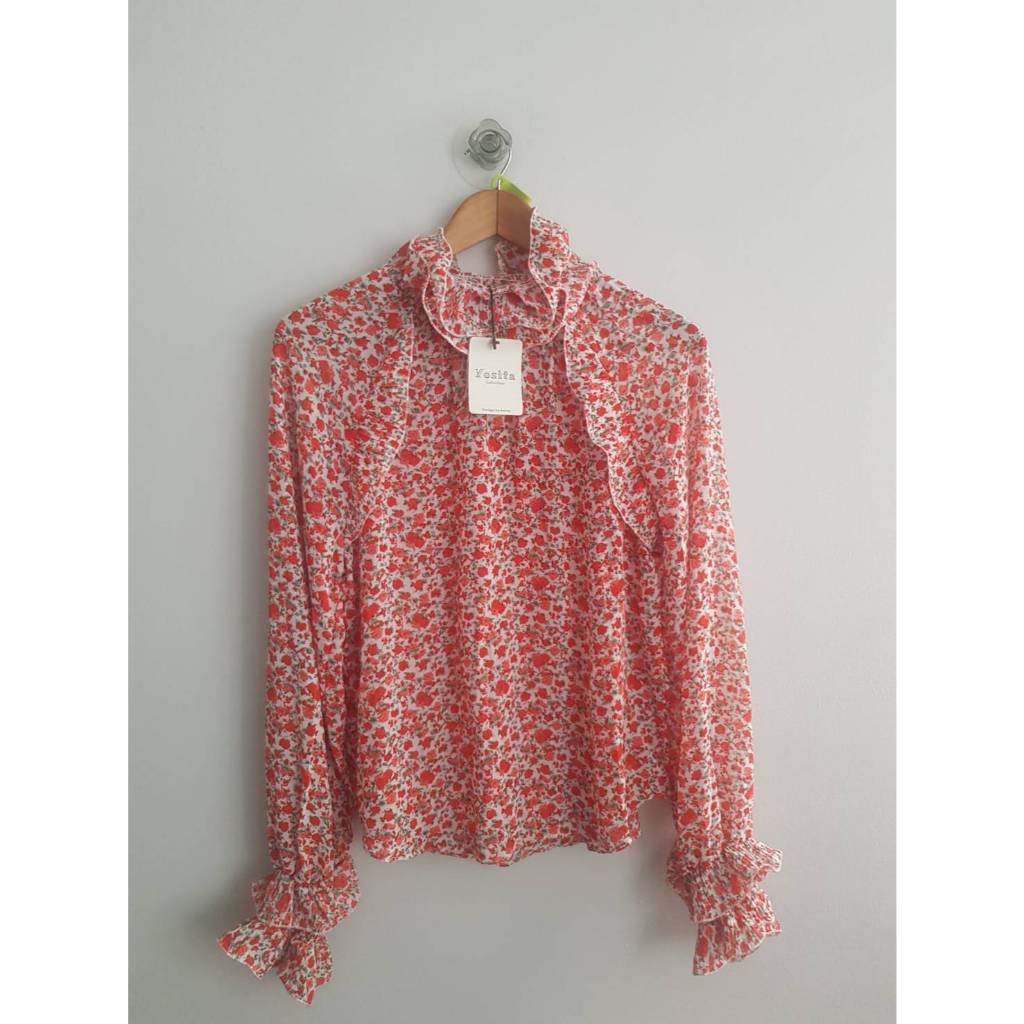 เสื้อชีฟองแต่งระบายแขนไหล่และคอ Yosita 42/21