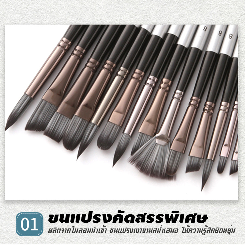 แปรงทาสีน้ำด้ามไม้ไนลอน 24ชิ้น พู่กันหัวตัด พู่กันใบพัด พู่กันหัวตัดเฉียง รวมถุงผ้า - รูปที่ 2