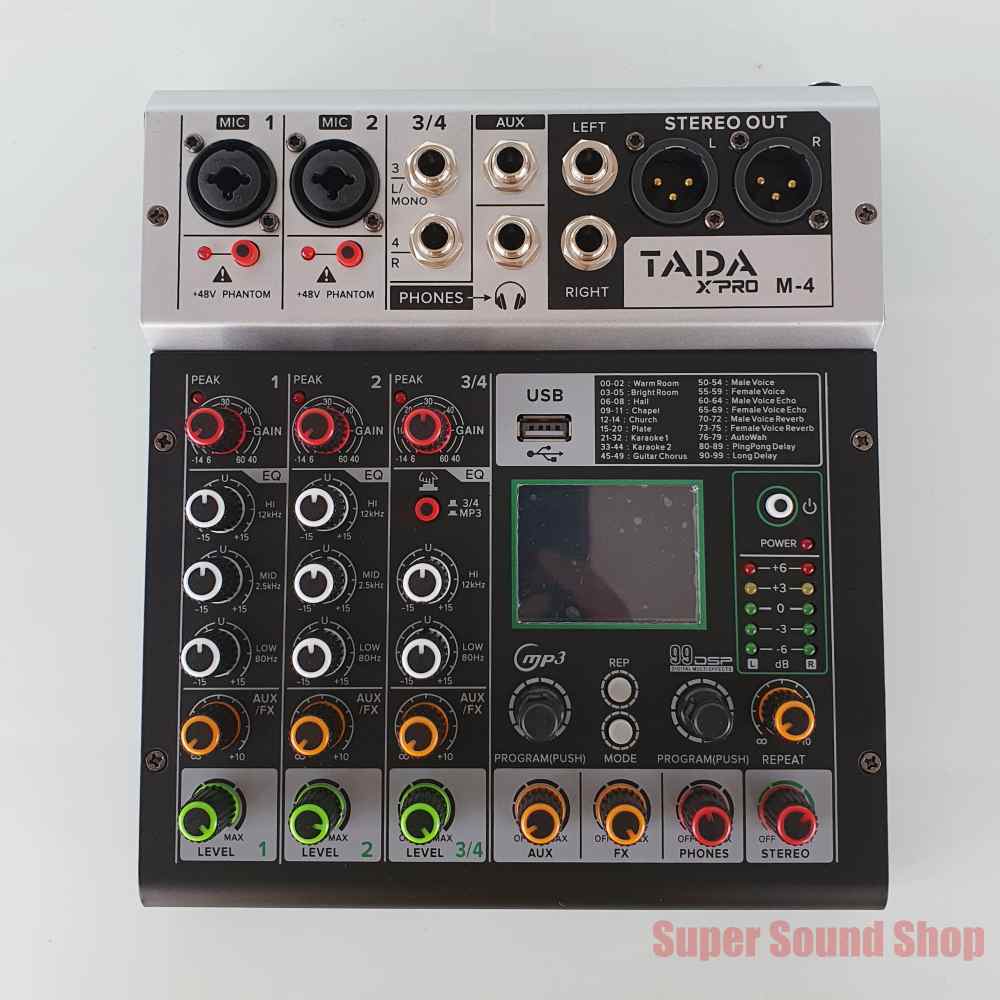 มิกเซอร์ MIXER 4 ch ยี่ห้อ TADA รุ่น M-4 มิกซ์ 4ch TADA รุ่น M 4 ใช้ไฟบ้าน หรือสามารถใช้ไฟ 12v ได้