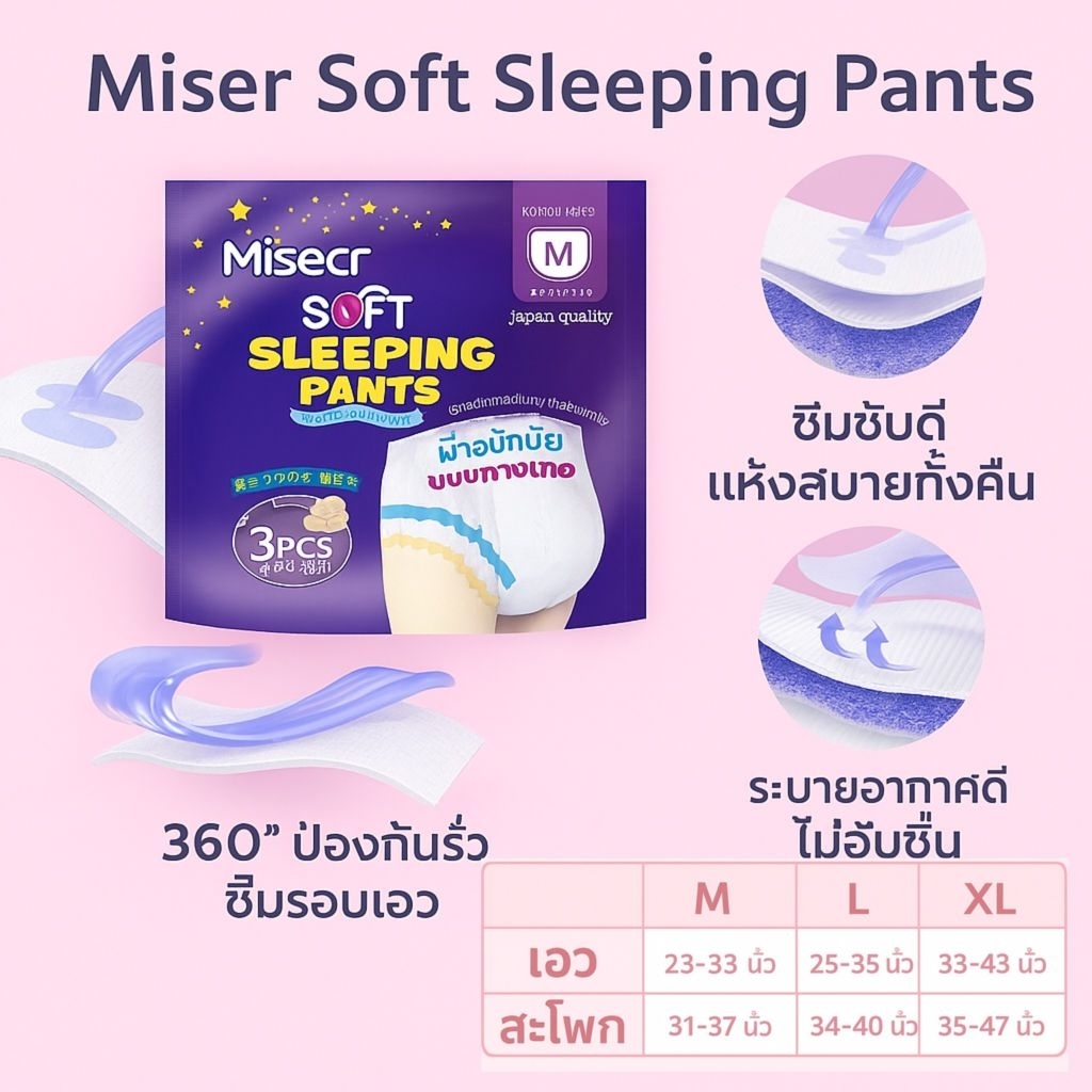 ผ้าอนามัยกางเกง MISER SOFT พาสเทล นุ่มสบาย ซึมซับดี นุ่มเหมือนกางเกงใน แห้งไว ไม่อับชื้น สวมใส่ง่าย ไม่รั่วซึม
