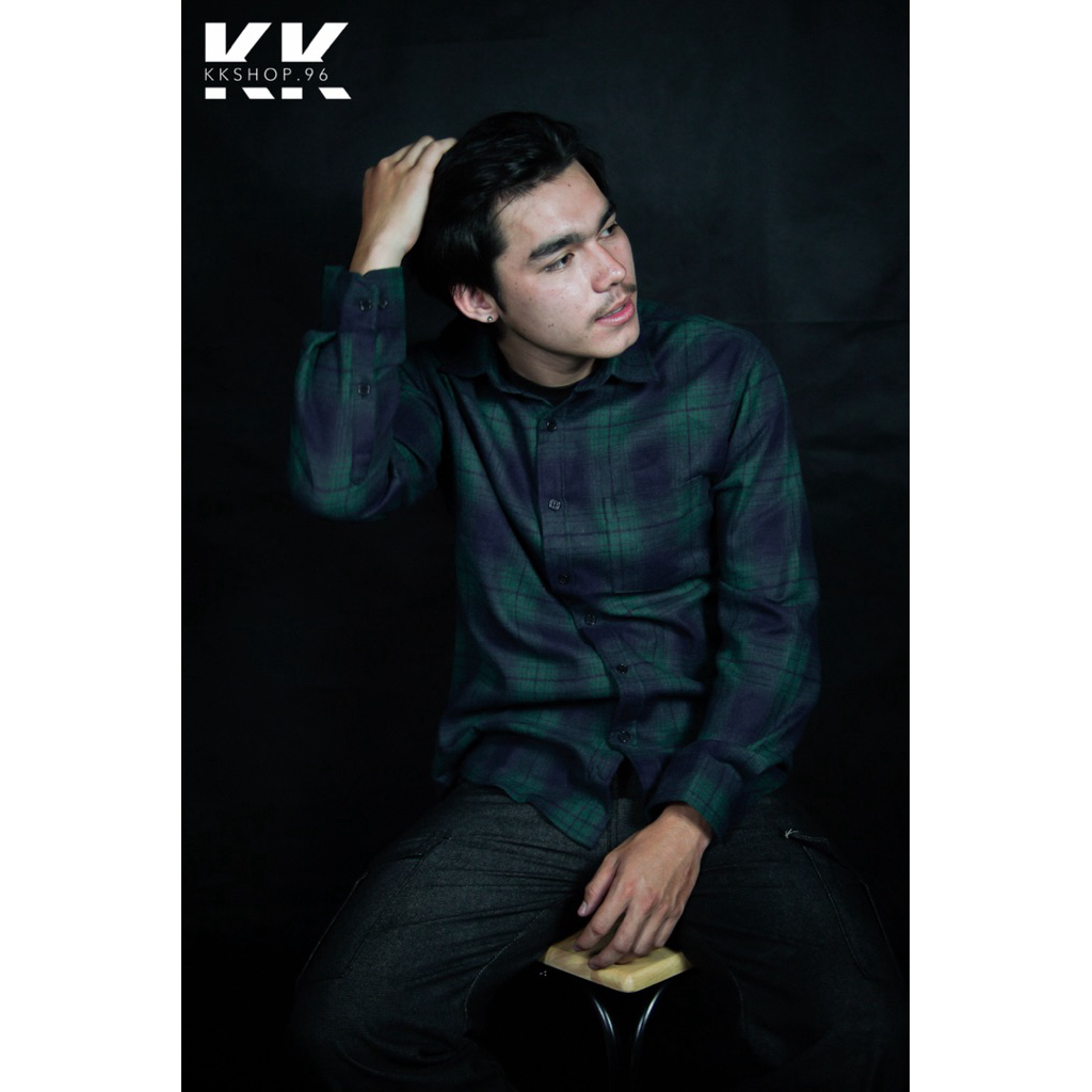 เสื้อลายสก็อต Kkshop.96 - สีเขียวกรม