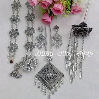 ชุดสร้อยคอสีรมดำ ต่างหูแบบหนีบ เครื่องประดับชุดไทย ชุดเซ็ท เ…